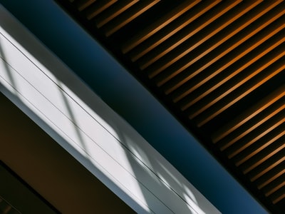 White and brown wooden ceiling
